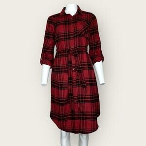 NWT | Madison + Hudson | Plaid Shirt Dress | Black/Red | Medium